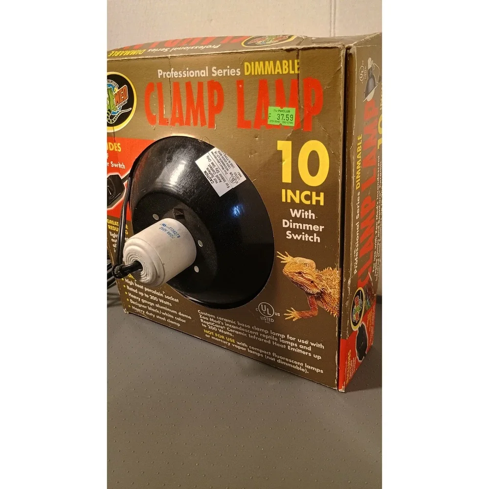 10-Inch Dimmable Clamp Lamp for Reptile Heating – Black